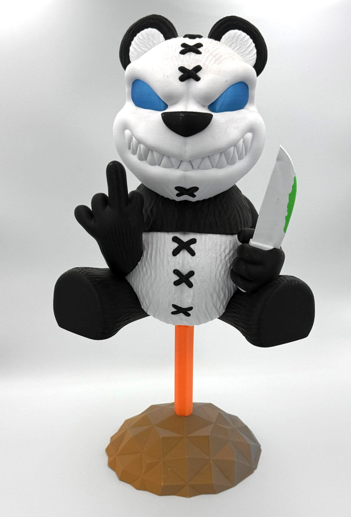 Spookiez Psycho Panda 3D printed totem in black and white with blue eyes