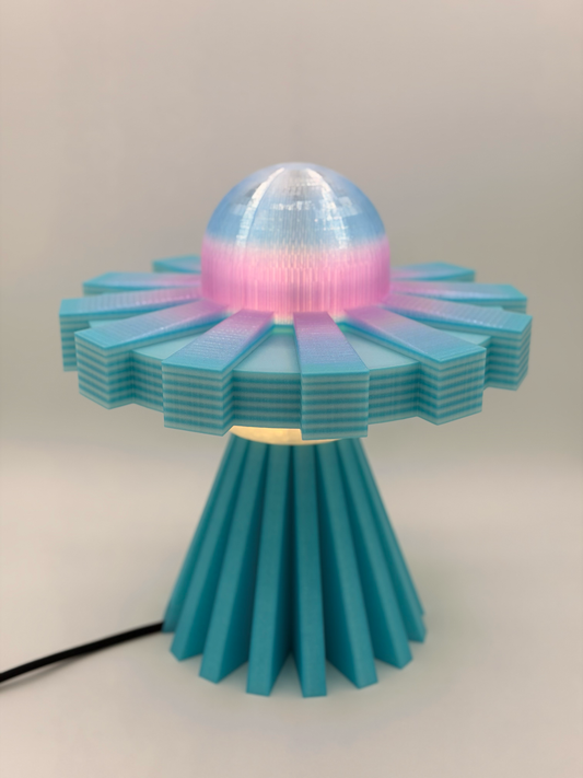 Retro UFO LED Desk Lamp – 3D Printed Pastel Flying Saucer Night Light