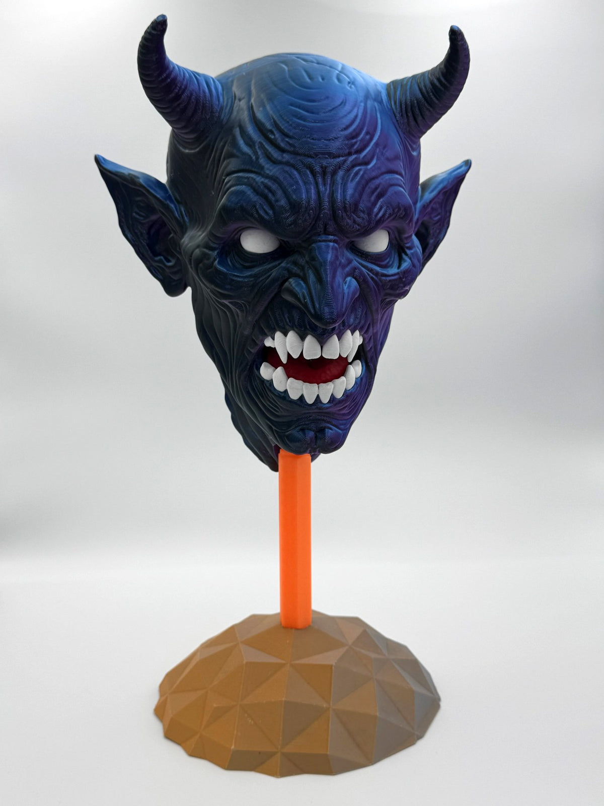 Spookiez Dark Lord 3D printed horned demon head totem in blue and violet