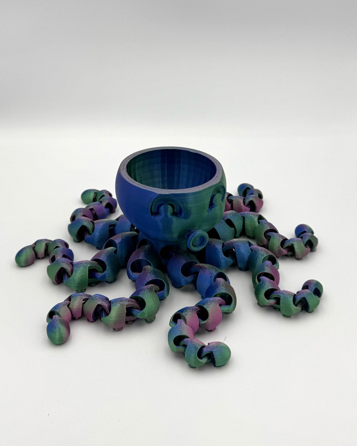 Deep Sea Kraken 3D printed octopus totem in color-shifting blue and teal