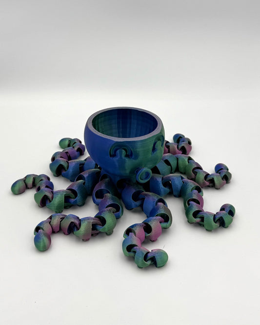 Deep Sea Kraken 3D printed octopus totem in color-shifting blue and teal