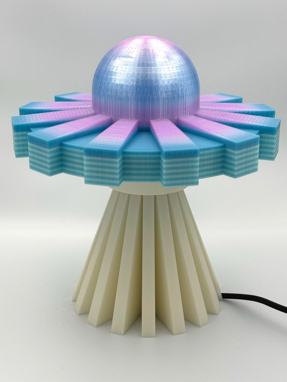 Cotton Candy and Cream UFO lamp with blue-to-pink dome and turquoise saucer, lamp off