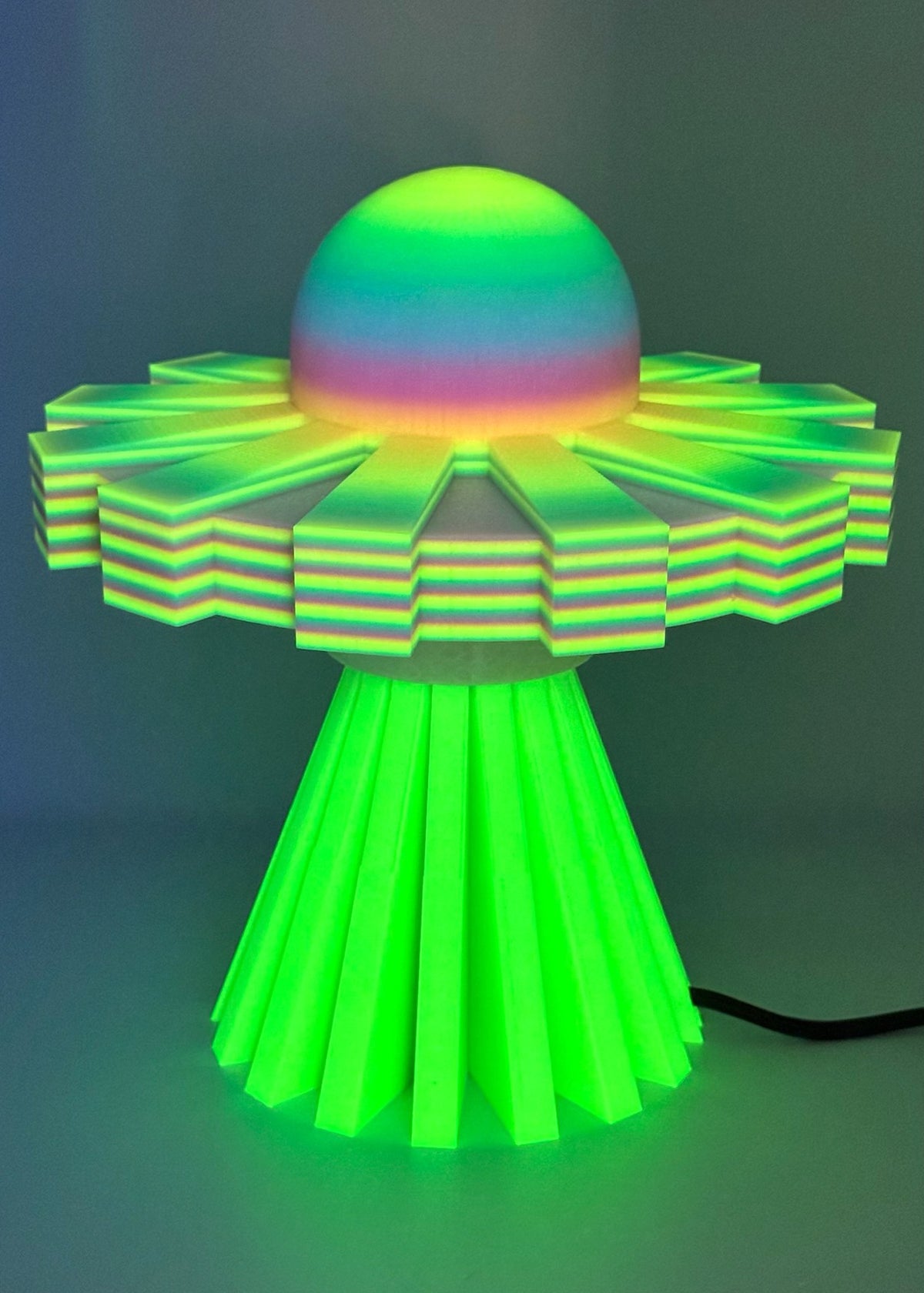 Rainbow and Green UFO lamp with neon green base