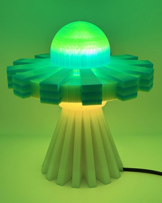 Green Glow and Cream UFO lamp glowing green