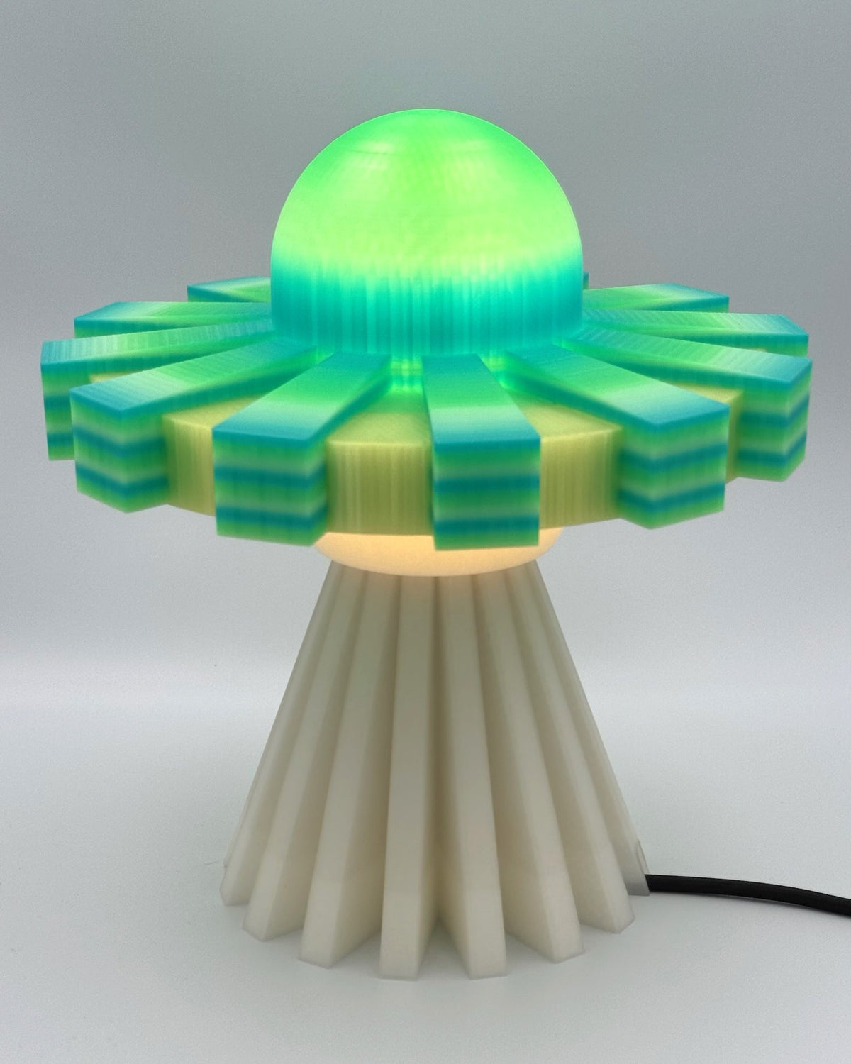 Green Glow and Cream UFO lamp, front view
