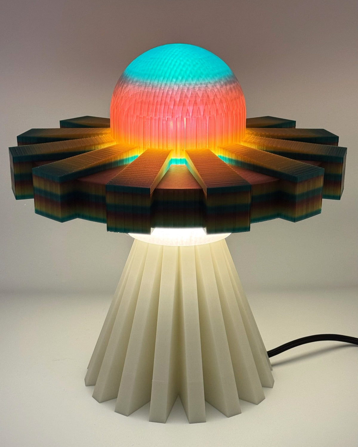 Green Rainbow and Cream UFO lamp glowing