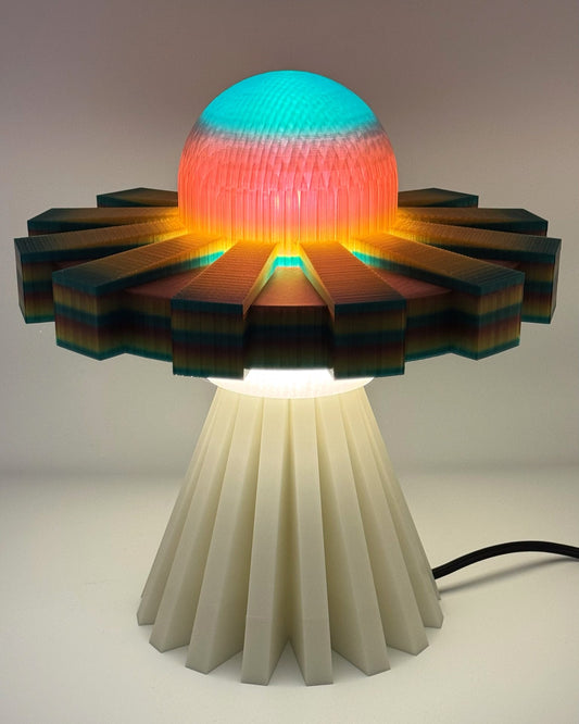 Green Rainbow and Cream UFO lamp glowing