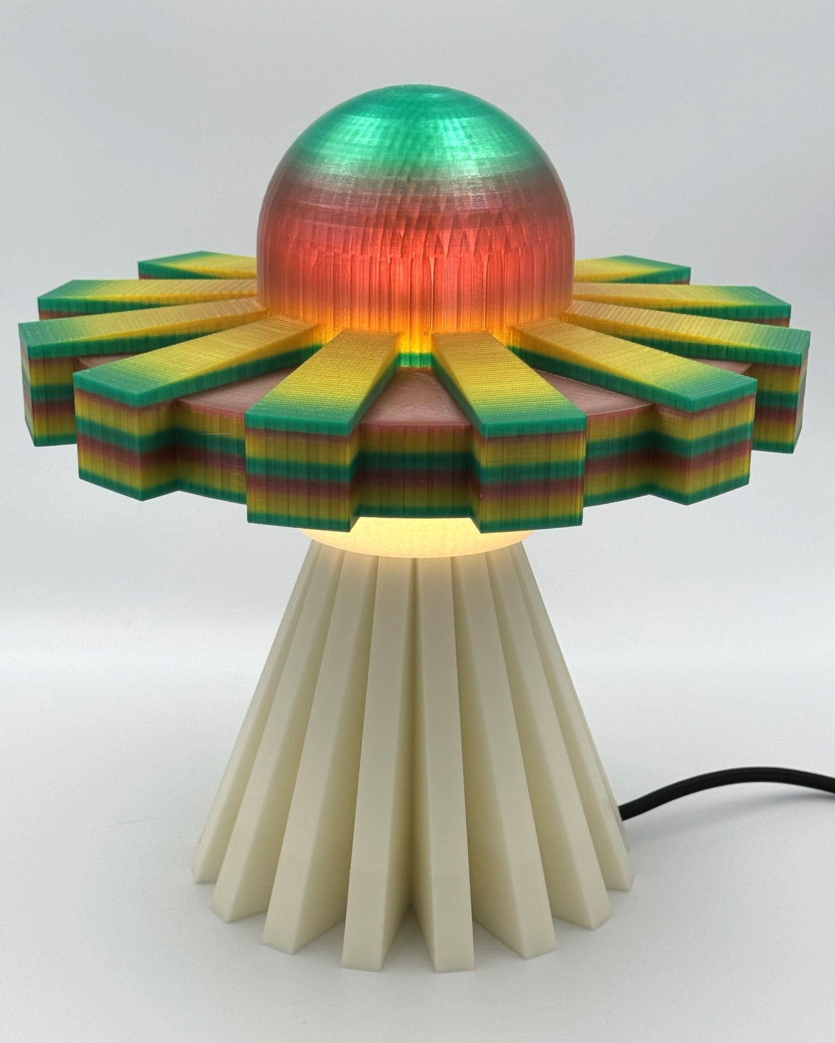 Green Rainbow and Cream UFO lamp, front view