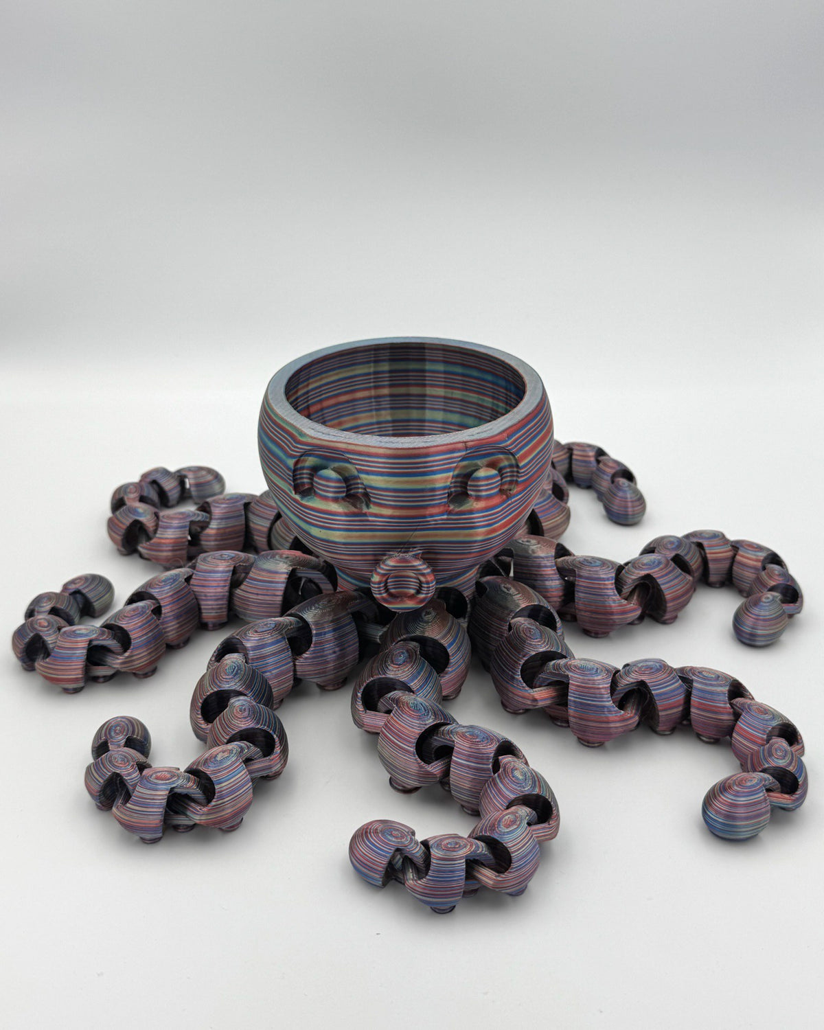 Metallic striped Kraken Bowl 3D printed octopus totem