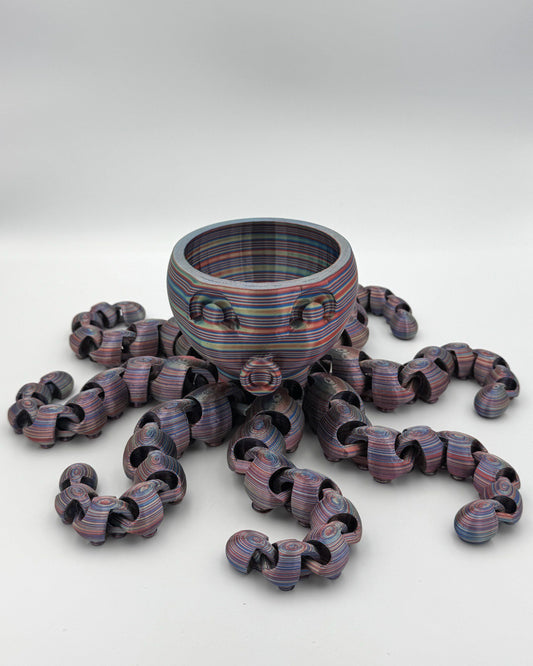 Metallic striped Kraken Bowl 3D printed octopus totem