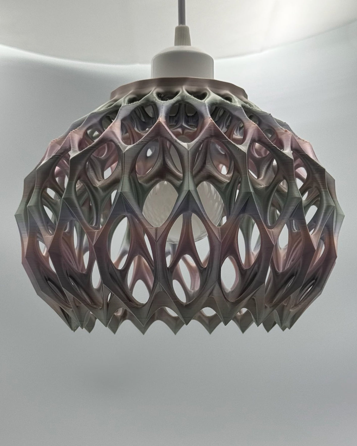 Pink Metal Alien Pod pendant lamp shade, metallic rose and silver finish