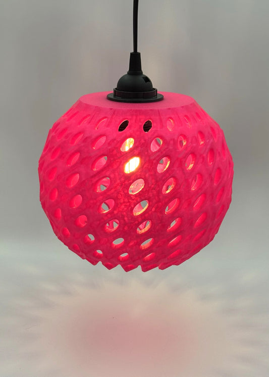 Hot pink Pink Pineapple 3D printed pendant lamp glowing