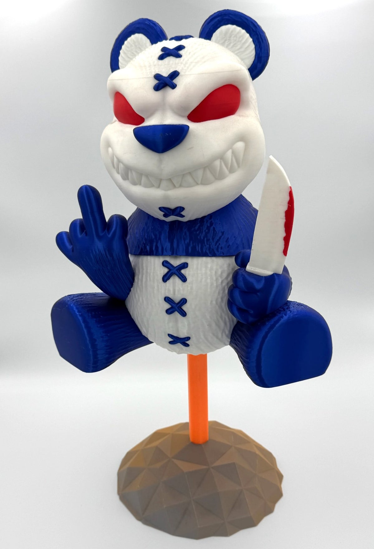 Spookiez Psycho Panda 3D printed totem in blue and white with red eyes