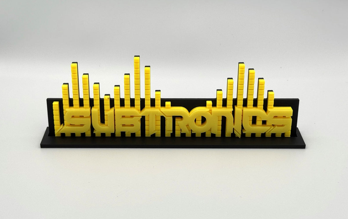 Subtronics 3D printed desk station sign with soundwave bars