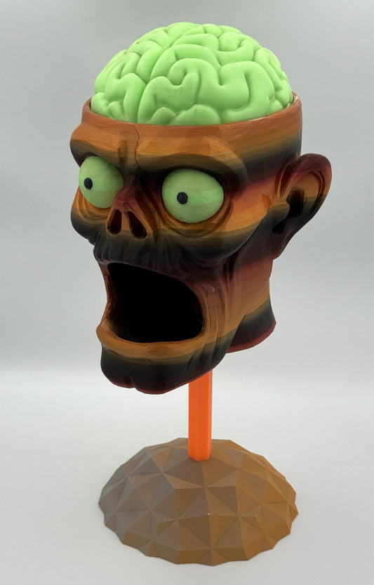 Spookiez Zombie Brainz 3D printed totem with glow green brain